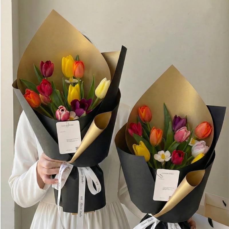 BBJ WRAPS Gold Flower Bouquet Wrapping Paper, Waterproof Flower Wrapping Paper, Korean Floral Wraps for Florist Flower Arrangement, 20 Sheets, 23.6X23.6 Inch (Black) - Image 5